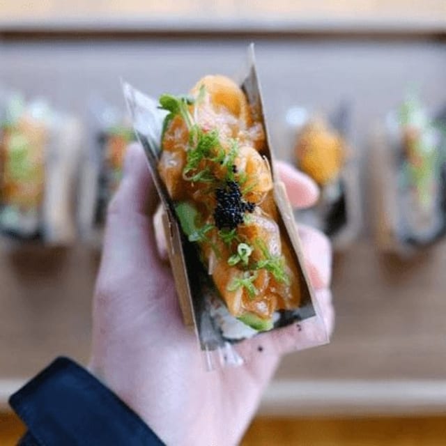 Spicy Salmon handroll.